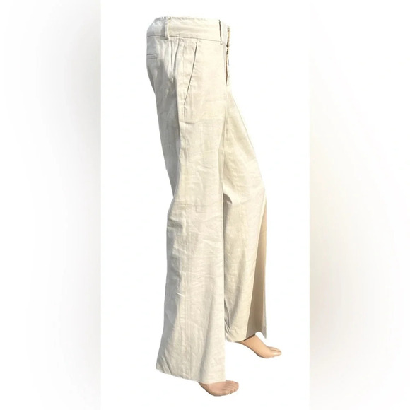 Banana Republic Flax Blend Stretch Martin Fit Womens Dress Pant Cream Size 6P - Picture 2 of 9